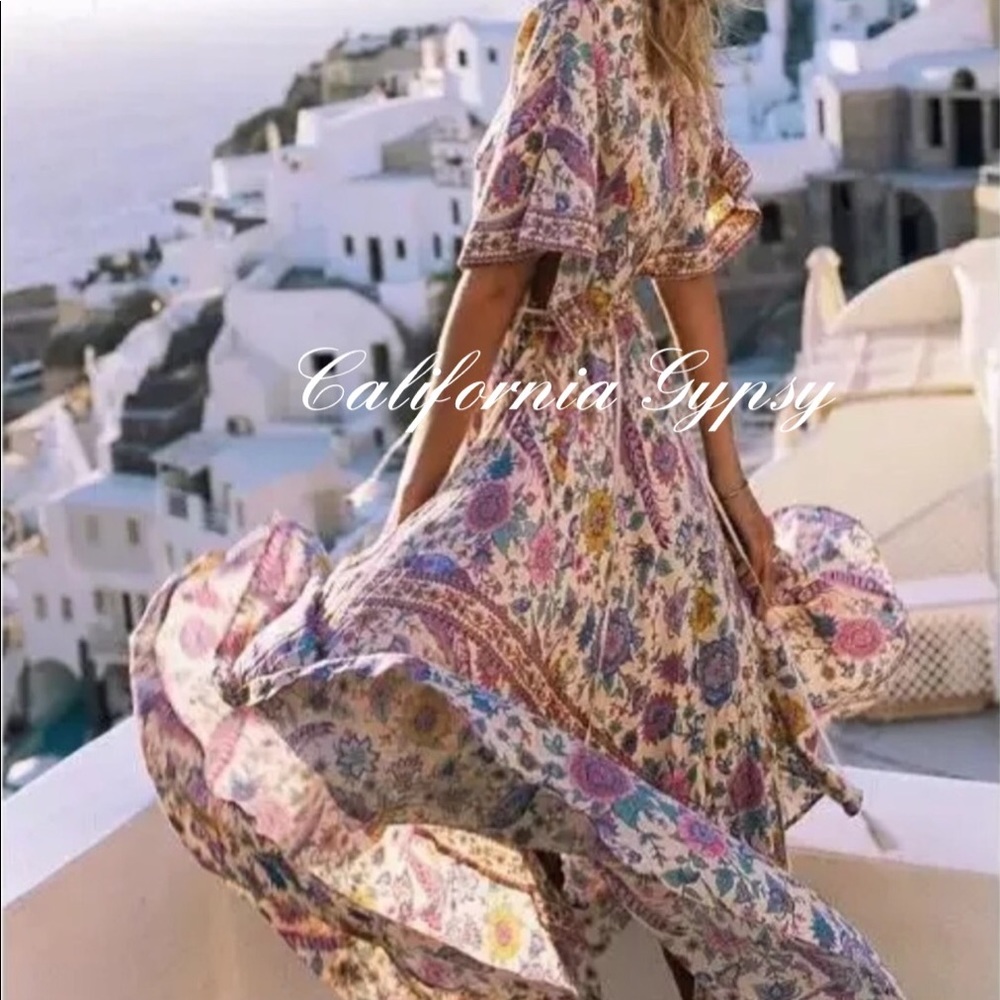 Boho Floral LoveBird Gypsy Print Maxi Long Dress - Picture 1 of 10